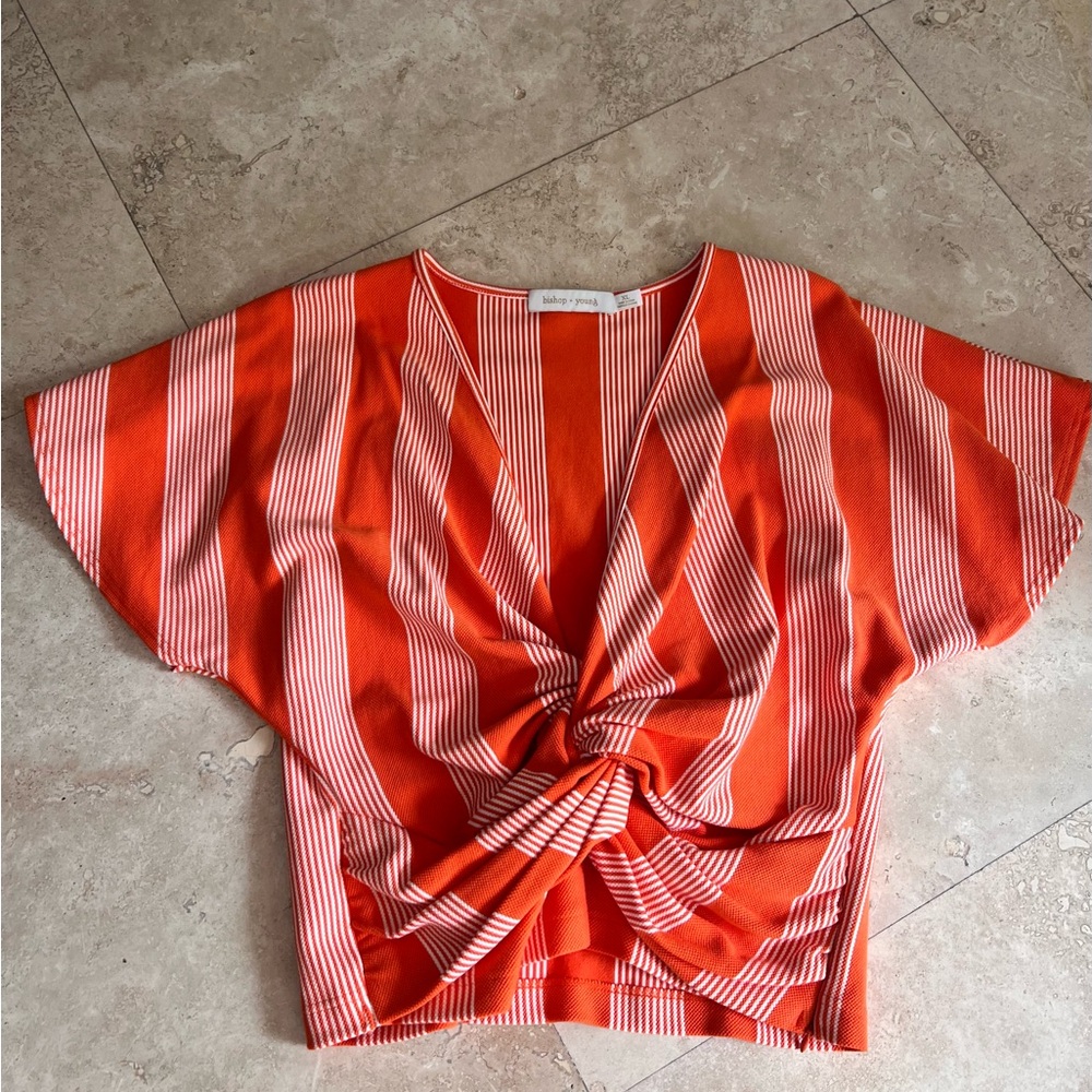 Anthropologie bishop + young  Orange and White Striped Blouse